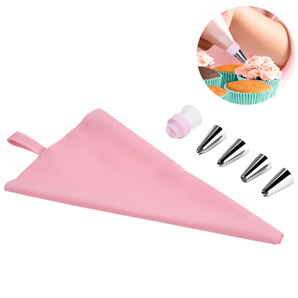 6pcs/set Dekorasi Kue Set Cream Bag Icing Nozzle Sugarcraft Pastry Bag Baking Decorating Tool Kit