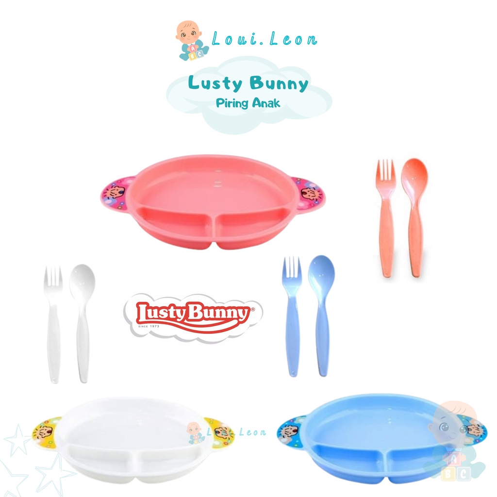LustyBunny Feeding Set Piring Makan Bayi Sekat 3 + sendok Garpu Lusty Bunny LB-1329 Piring MPASI