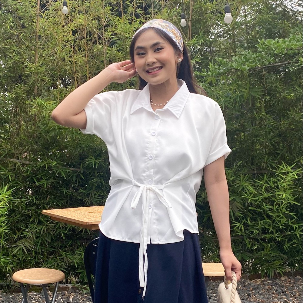 Baju Putih Atasan Wanita Blouse Korean Style Premium - Blouse Putih Wanita Korea - Baju Oversize Wan