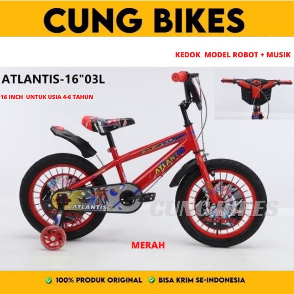 Sepeda anak laki-laki 16 Inch Atlantis transformers dan atlantis Putra +musik