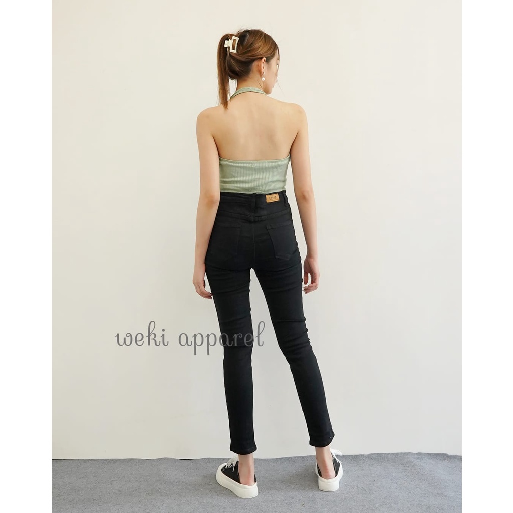 WEKI Celana Jeans Highwaist Skinny  Black /Ada kantong depan