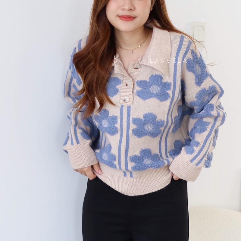 LAVVELA JASMINE KNIT SWEATER IMPORT KOREA POLO RAJUT BUNGA CASUAL ATASAN SWEATWEAR TEBAL