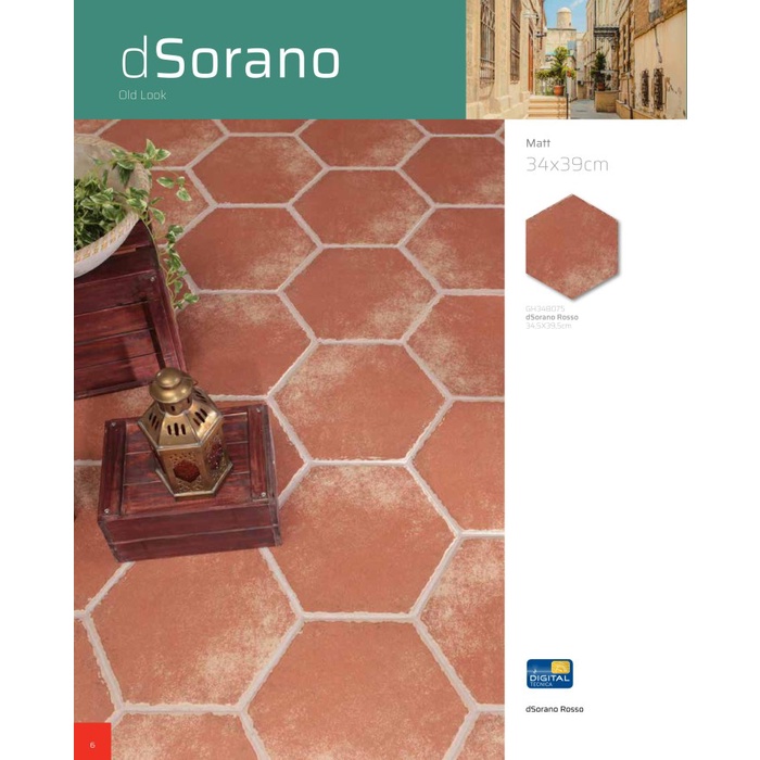 KERAMIK LANTAI 34X39 CM ROMAN HEXAGONAL DSORANO ROSSO GRADE A