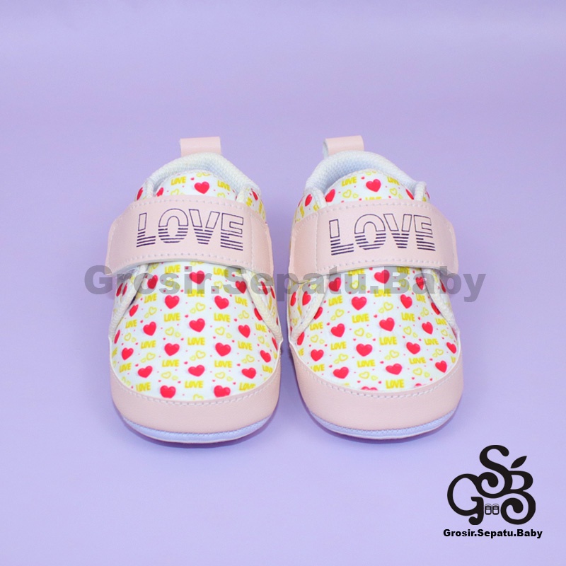 Prewalker - Sepatu Bayi - Baby Shoes | 2-12 bulan | motif LOVE Pink ringan &amp; fleksibel