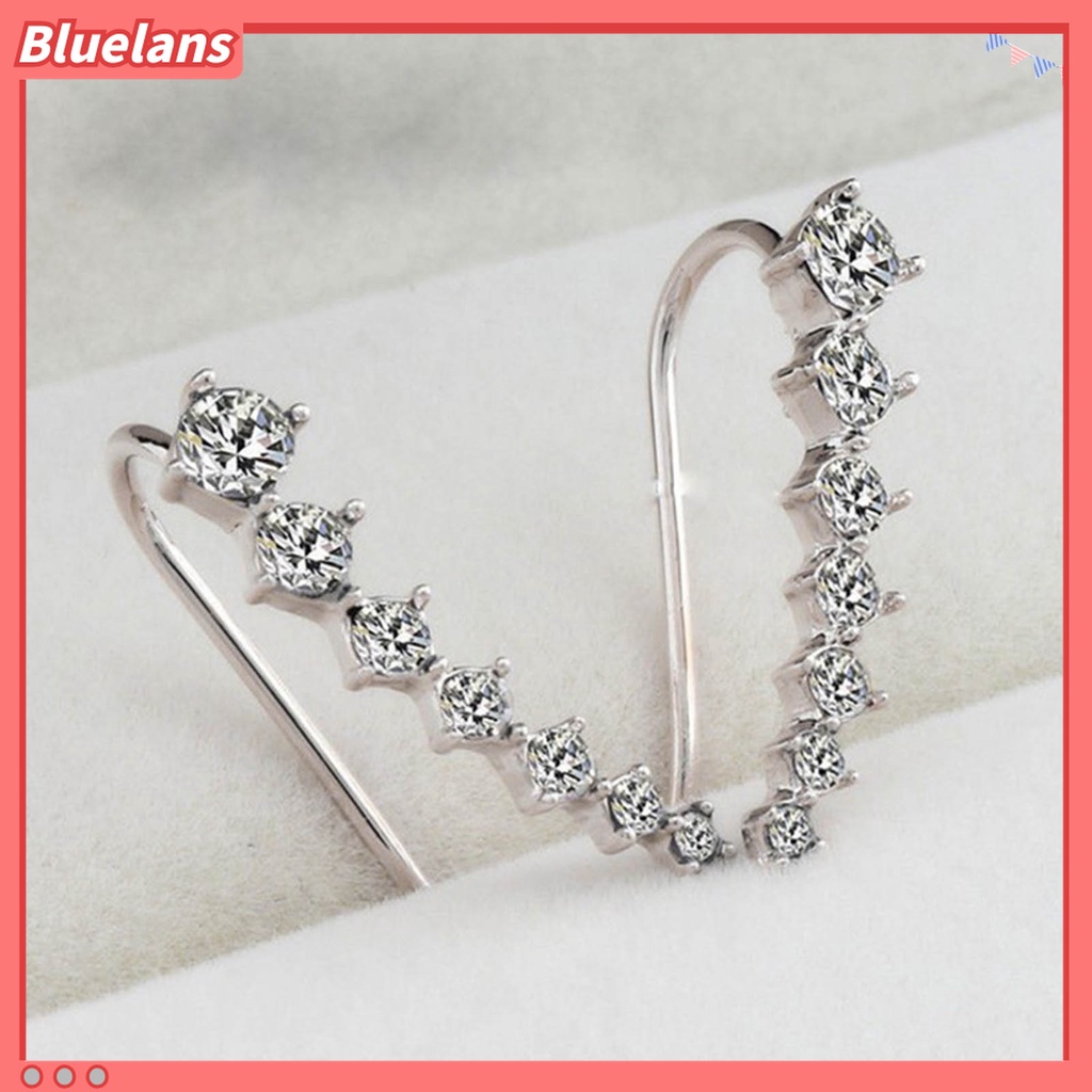 1 Pasang Anting Stud Bentuk C Aksen Berlian Imitasi Gaya Korea Untuk Wanita