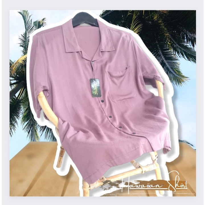 Kemeja Hawai Lengan Pendek Pria Wanita Deep Taro Polos Jumbo