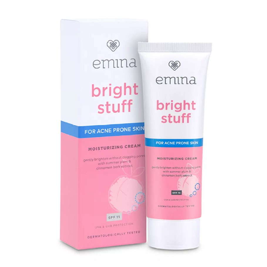 Emina Bright Stuff Moisturizing Cream 20 mL for Acne Prone Skin Pelembab Wajah Cerah Glowing Anti Kusam RUMAH CANTIK