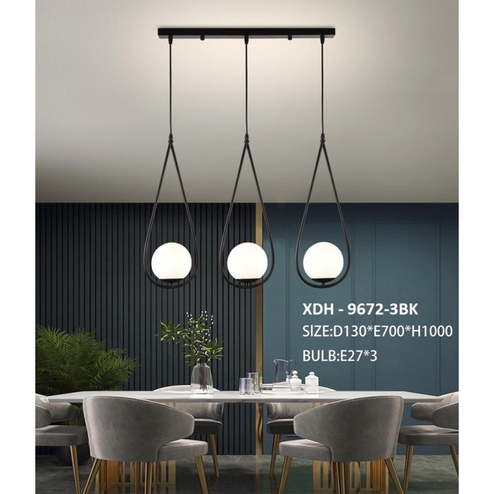 LAMPU GANTUNG MODERN MINIMALIS XDH 9672 BK KACA SUSU