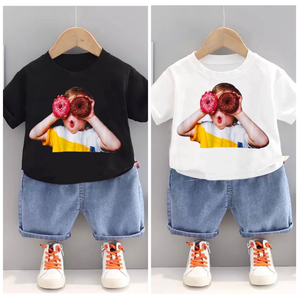 COD / FASHION KAOS ANAK-ANAK MOTIF DONAT DENIM / SETELAN ANAK UMUR 6-10BLN 1-5THN ANAK LAKILAKI DAN ANAK PEREMPUAN / BAJU BAHAN KATUN CELANA DENIM / GAMBARNYA LUCU PASTI SANGAT BAGUS KETIKA DIPAKAIKAN KE BADAN SIANAK / CELANA NYA JUGA KEREN TRENDY 2022
