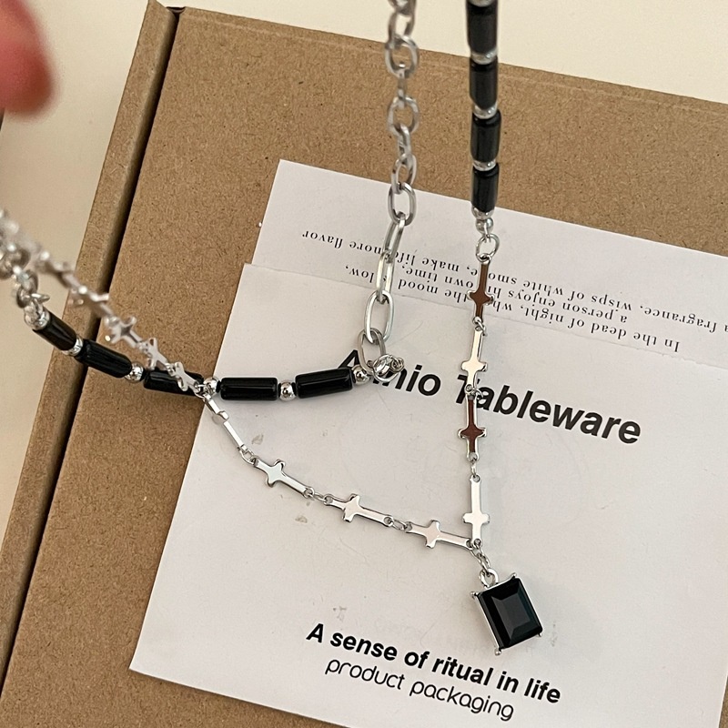 Kalung Rantai Klavikula Ganda Warna Hitam Untuk Aksesoris