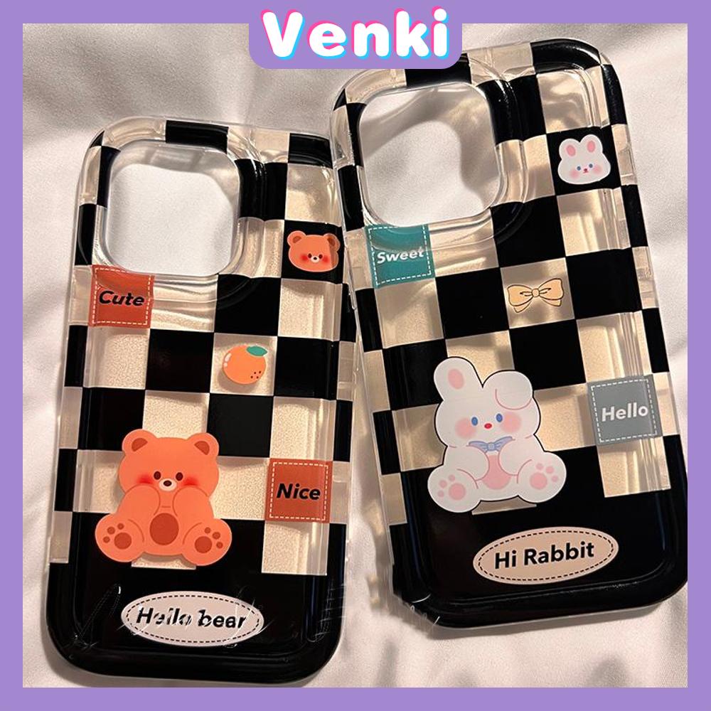 Case For iPhone 14 Pro Max TPU Soft Jelly Airbag Case Checkerboard Bear &amp; Rabbit Case Camera Protection Shockproof For iPhone 14 13 12 11 Plus Pro Max 7 Plus X XR