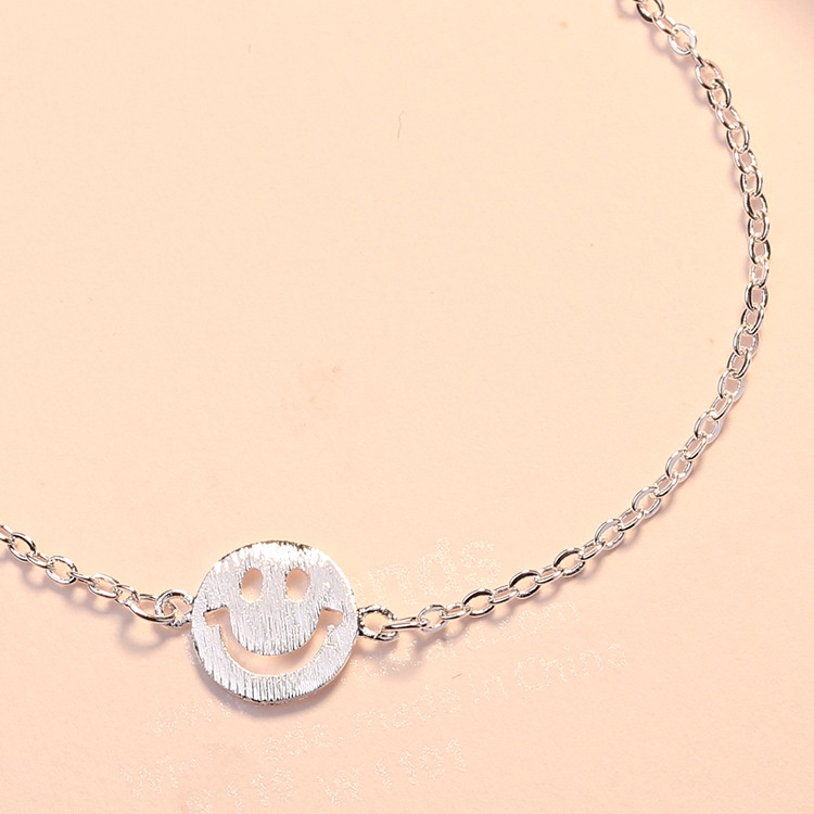 Gelang Tag Smiley Face Lapis Perak Asli Perempuan Smile Ekspresi Lucu Jepang Korea Laris Gelang Kaki Hadiah Kado Produsen Grosir