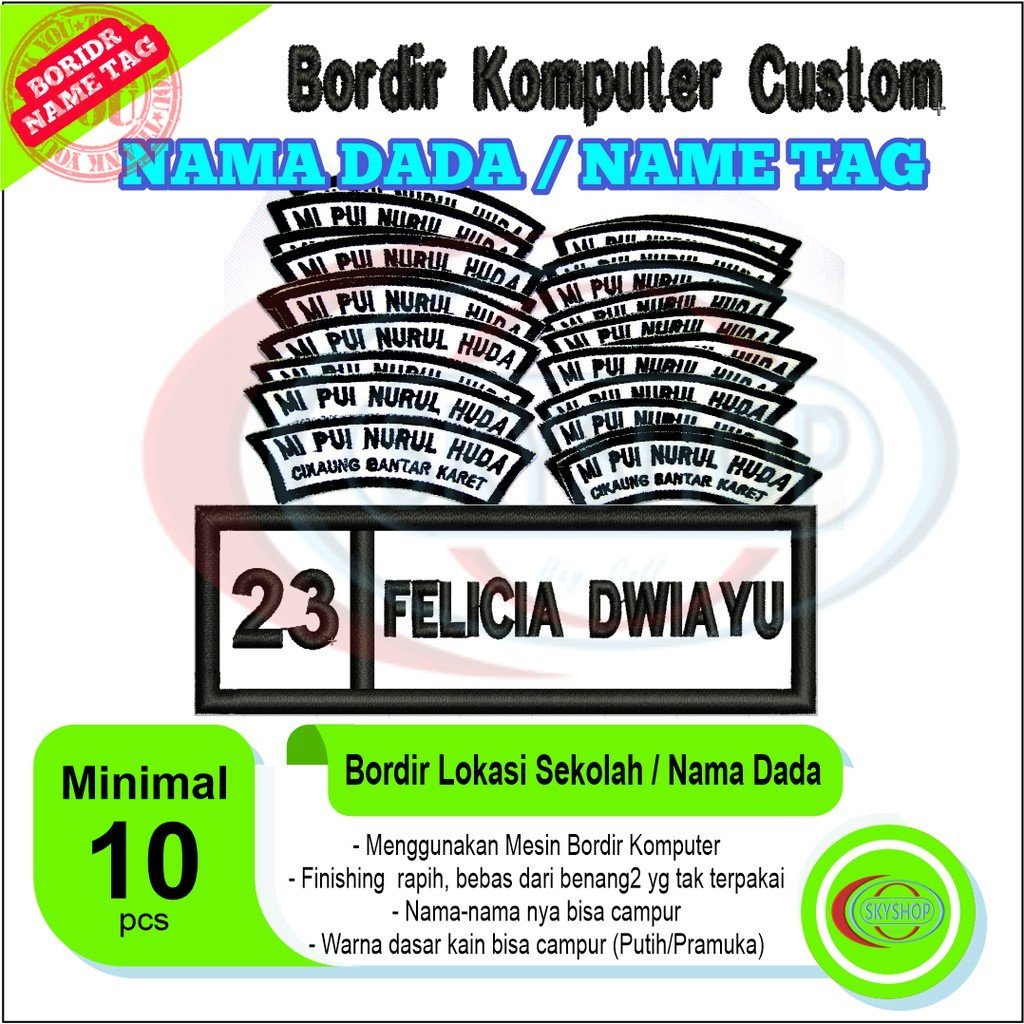 

Bordir Komputer Custom Nama Dada Nomer atau Lokasi Sekolah Bordir Nama Dada