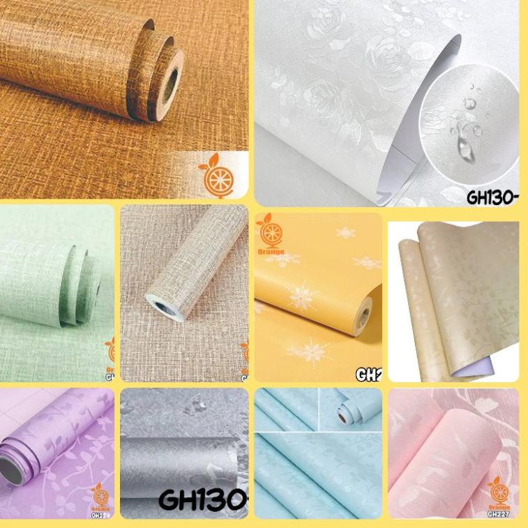 TV.18Oc22ᴵ ▪ WALLPAPER STICKER DINDING motif POLOS EMBOS SERAT Tekstur ukuran 45 cm x 9 meter ORANGE