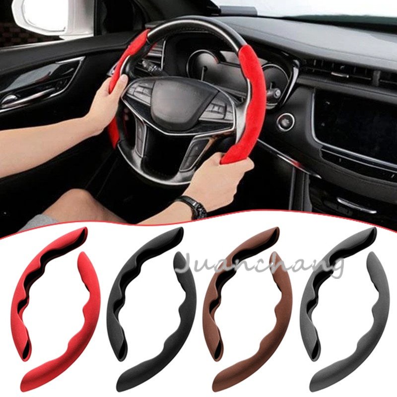 1pasang Sarung Setir Mobil Suede Handle Anti-Slip Protection Cover Winter Sarung Mewah Tidak Terlihat Kotor Coklat Hitam Universal Aksesoris Dekoratif