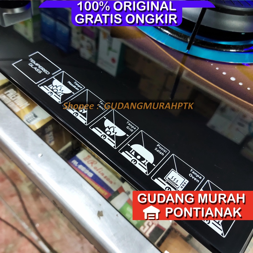 Kompor Gas Tanam OMICKO 3 tungku KT-013 KACA tempered glass  Mudah di bersih kan Bisa Di duduk kan di rak kompor atau di benam kan