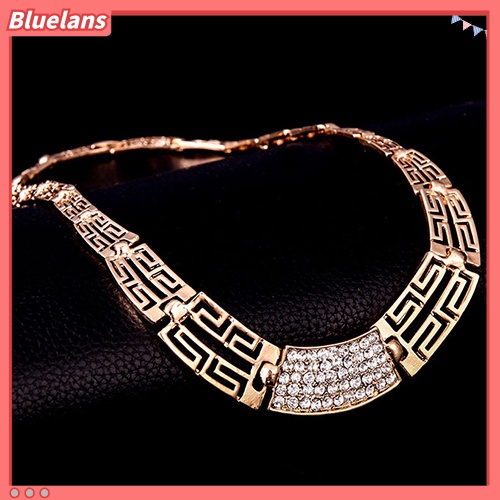 Bluelans Evening Party Crystal Hollow Out Necklace Earring Bracelet Ring Jewelry Set