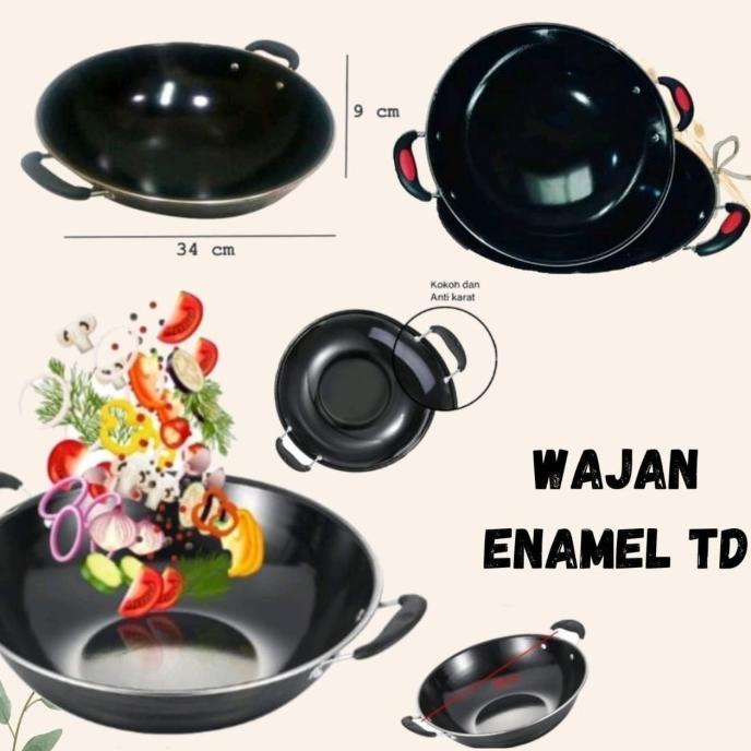 Sale WAJAN ENAMEL MARBEL Anti Lengket / Wajan Enamel 34 CM / Wajan Kuping /PERALATAN MASAK SET/PANCI