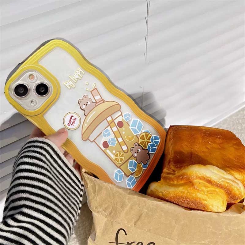 Case OPPO A17 A16 A57 2022 A77 A77S A15 A16K A54 A53 A12 A5S A7 A3S A11k A31 A52 A92 A94 A93 A37 F9 A1K A76 Minuman Kartun Beruang Motif Kelinci Case Silikon Warna-Warni