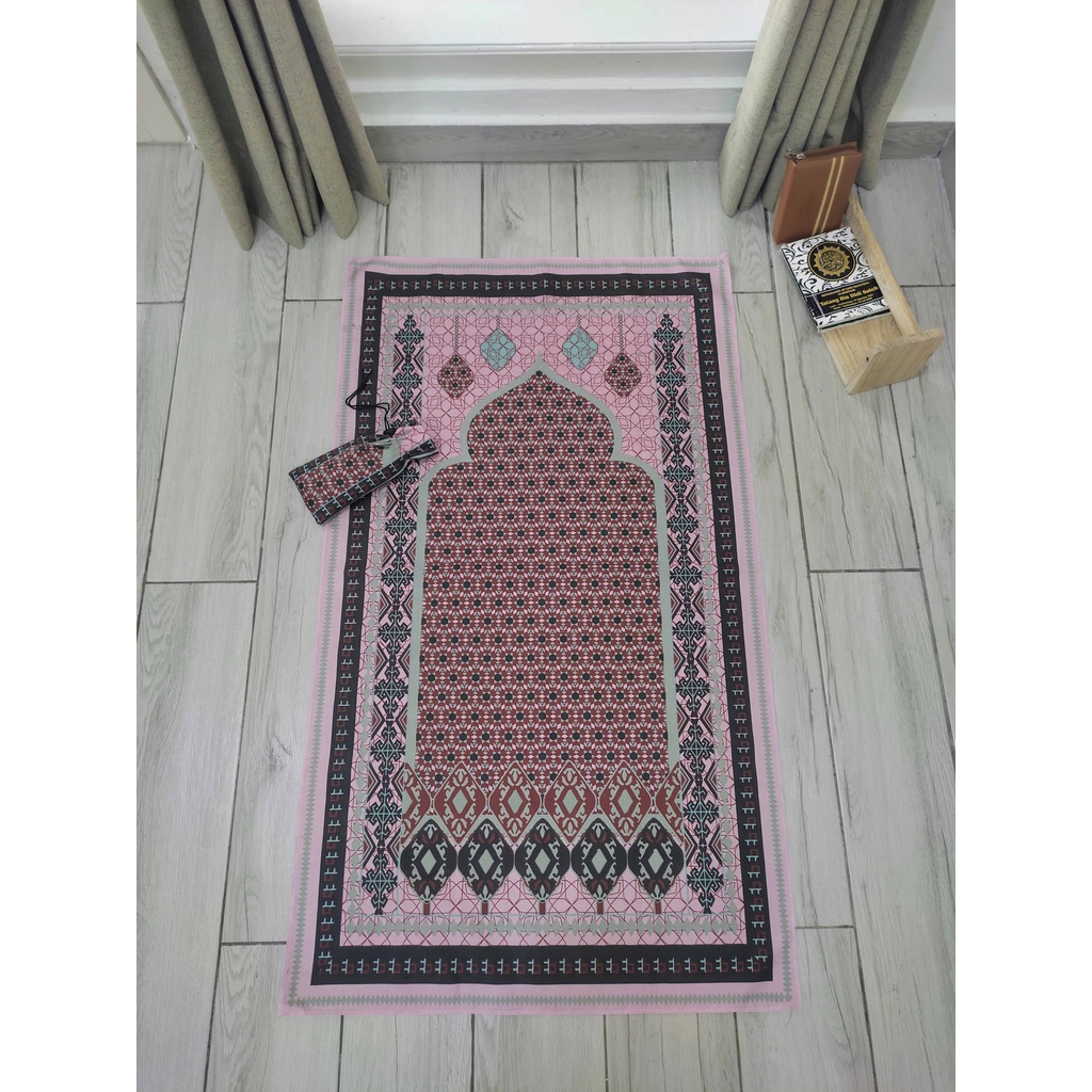 Sajadah Travel Sejadah Traveling pouch souvenir umroh Sajadah JUMBO Sajada Mukena Travel-Sajadah Pink Hitam