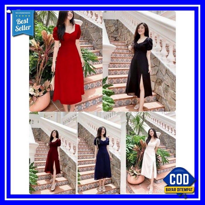 Baju Dress Wanita Remaja Trendy Kekinian Terbaru 2021 Gaun Pesta Natal Dress Modis/Dress Korean/Dress Kekinian