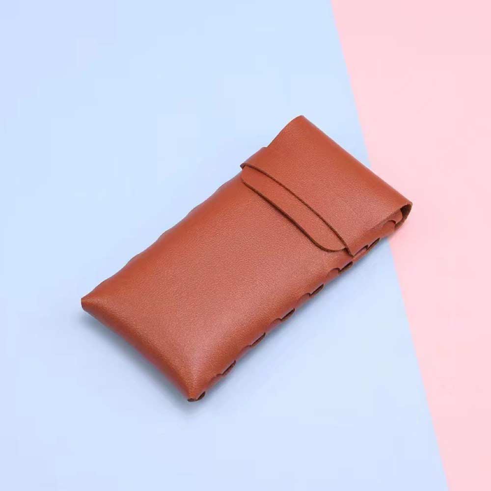 1 Pcs Pouch / Dompet Leather [ Cokelat ] Pelindung Kacamata - 16 x 8 cm - LEATHER POUCH