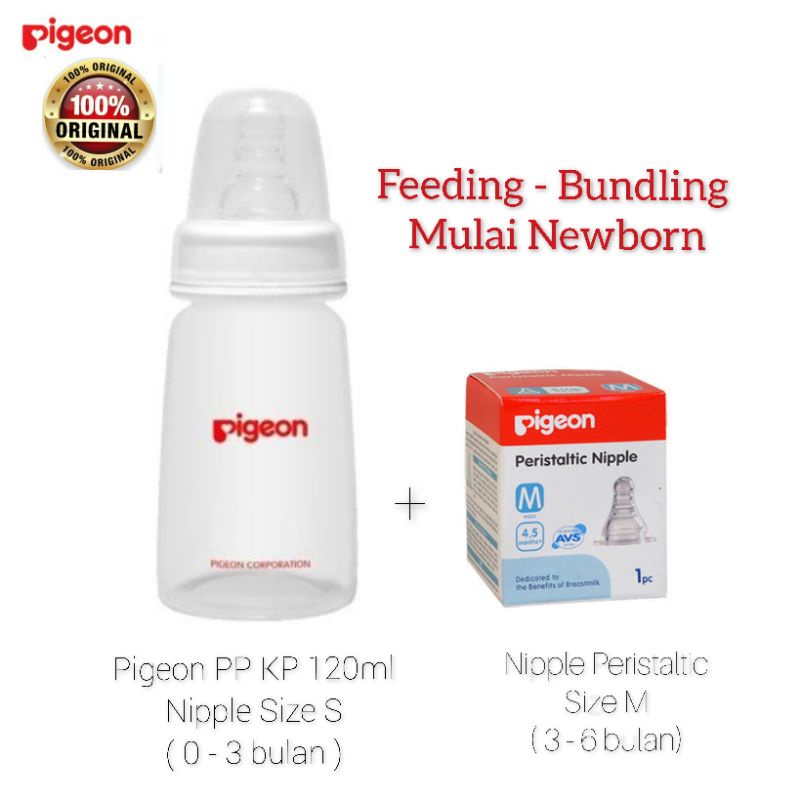 ORIGINAL Botol susu pigeon peristaltic nipple baby bottle slim neck (dot ulir) bottle 120ml 240ml PP KP / Newborn baby bottle / Botol Susu Bayi Pigeon PP KP