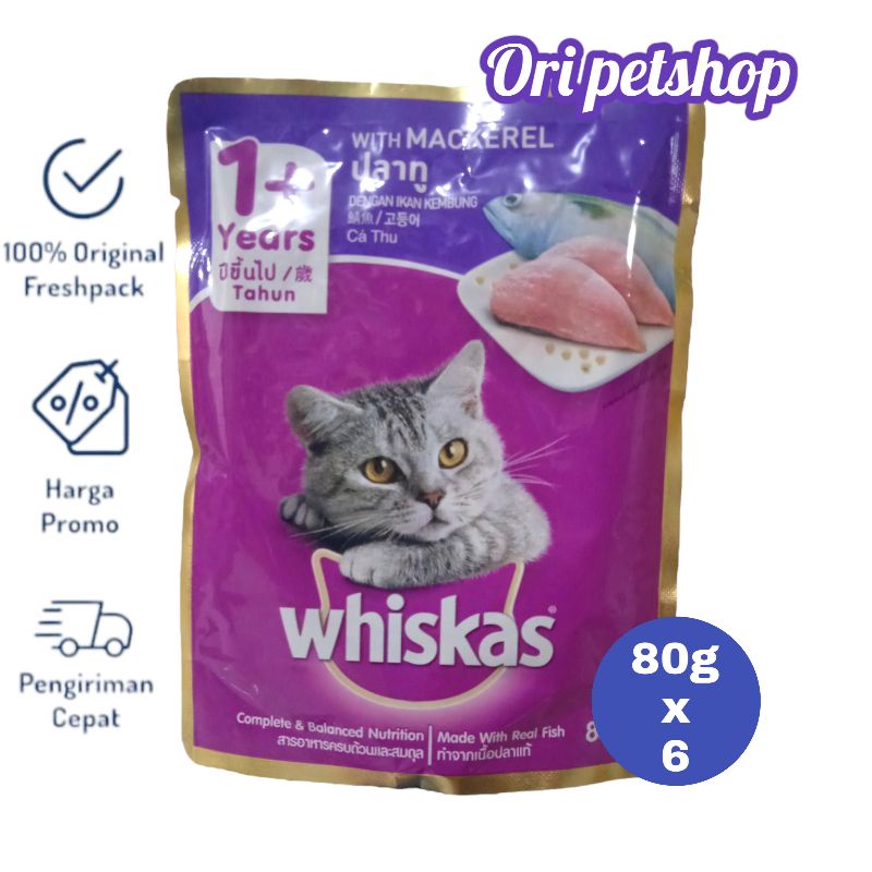 (6 pouch) Whiskas Sachet Pouch 80g Wet Cat Wood - 1+ Makcerel