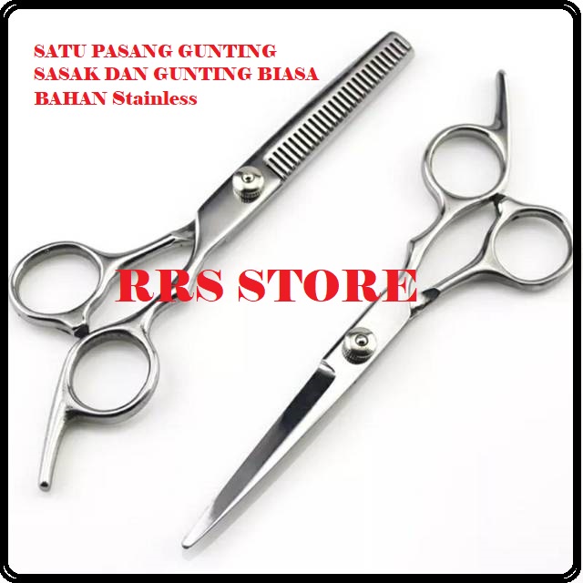 ALAT CUKUR RAMBUT GUNTING SASAK DAN GUNTING BIASA BAHAN SETENLIS ANTI KARAT MURAH Gunting Rambut Full Stainless Steel Model Flat Cut  Hairdressing Scissors Gunting Rambut Sasak