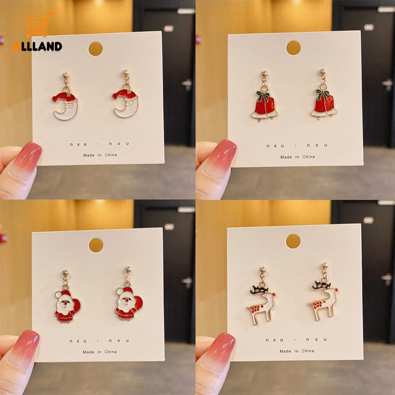 Anting Gantung Panjang Tusuk Motif Santa Claus / Rusa / Kaos Kaki Natal Untuk Perhiasan Wanita / Hadiah