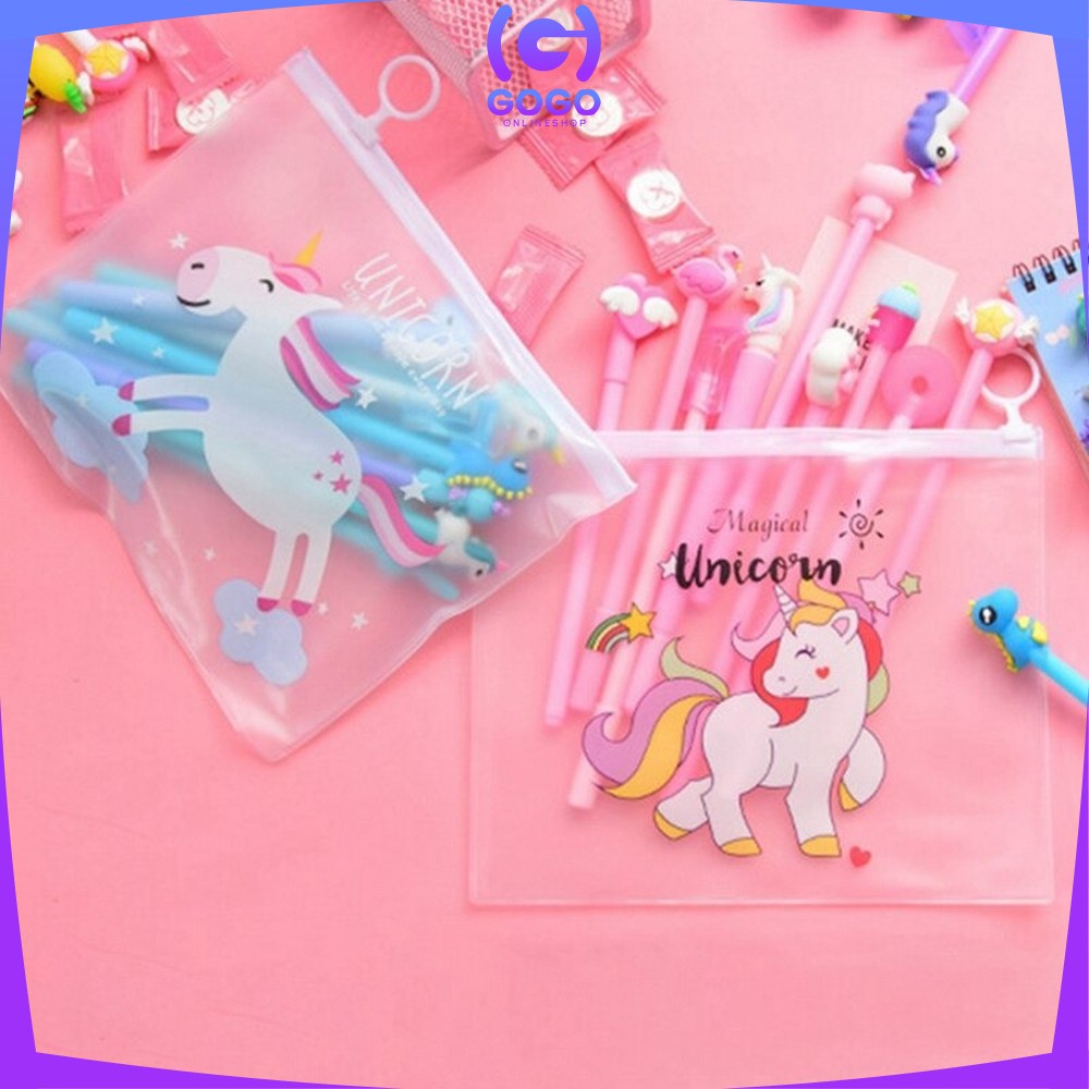 GOGO-A15 Pulpen Gel Karakter Lucu Set Isi 20PCS Pena FREE Zipper Pouch Tempat Pensil Transparan Murah