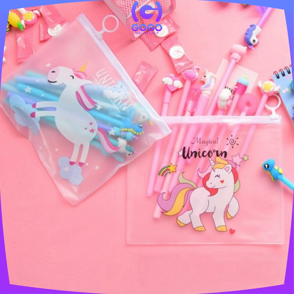 GOGO-A15 Pulpen Gel Karakter Lucu Set Isi 20PCS Pena FREE Zipper Pouch Tempat Pensil Transparan Murah