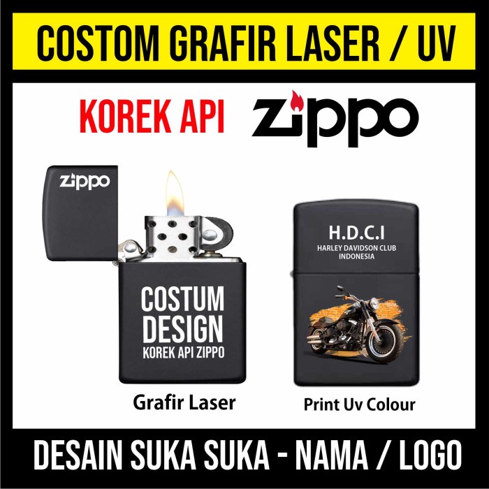 CUSTOM CETAK UKIR LASER GRAFIR / PRINT UV KOREK API ZIPPO LIGHTER - PRINT UV 1 SISI TERMURAH