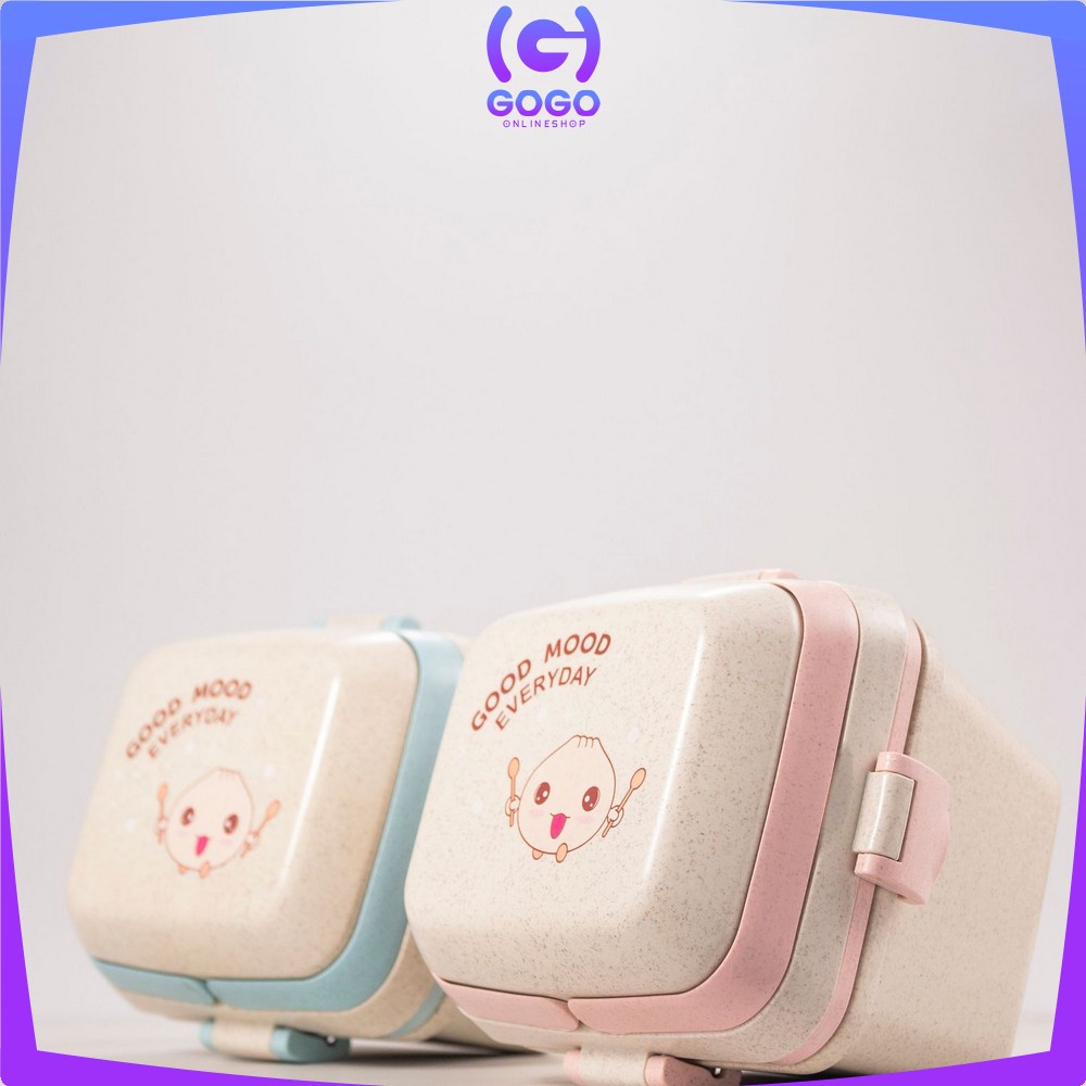 GOGO-C692 Lunch Box Set Kotak Makan Anti Tumpah Free Sendok Bahan PP Jerami Gandum / Tempat Bekal Bento Set Microwavable Good Mood Everyday Portable BPA FREE