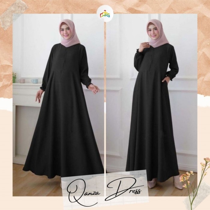 GAMIS Modesee Gamis Hitam Putih Polos Basic Simple Busui Wanita QanzaM1282/3 - Hitam, S dress twill 