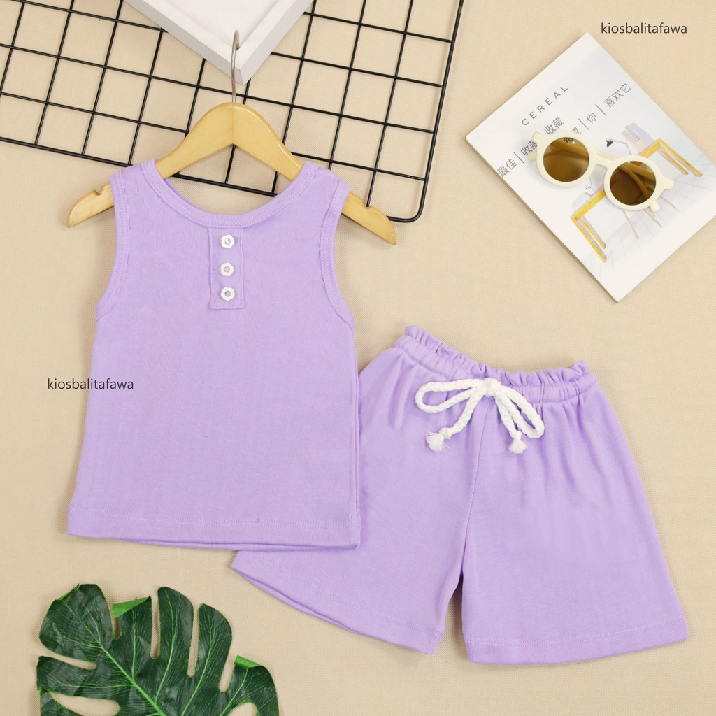 Set Tara Uk Bayi- 3 Tahun / Universal Bayi Laki &amp; Perempuan Setelan Singlet Kaos Lekbong Celana Pendek Anak Laki Perempuan Import Baju Anak Baby Polos Kiosbalitafawa