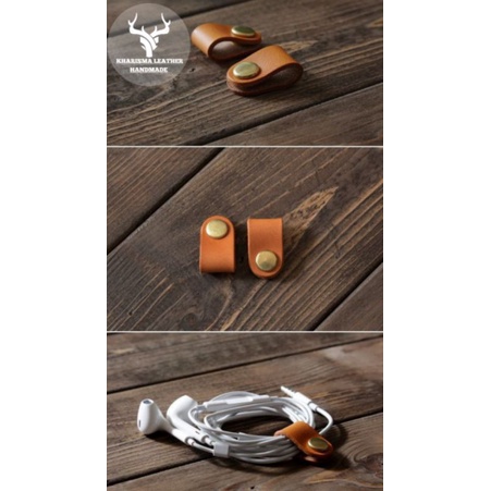 klip kabel headset kulit/ penjepit kabel kulit original