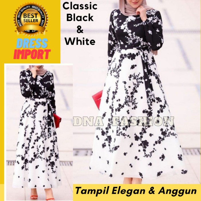 GAMIS Baju Dress Wanita Gamis Maxi Import Bangkok Premium Monochrome twill ori terlaris terbaru abay
