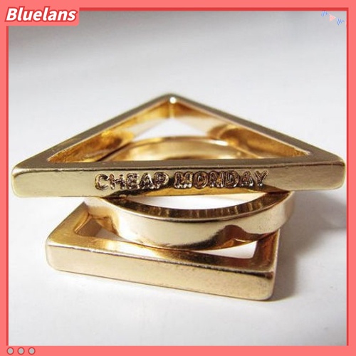 3pcs / Set Cincin Kombinasi Bentuk Geometri Segitiga Persegi Lingkaran Warna Emas Untuk Wanita
