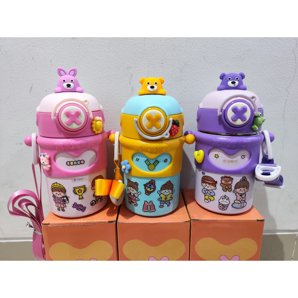 Botol Air Minum Anak 550ml Kualitas Premium Stainless BPA FREE Gratis Stiker 2D &amp; 3D TALI 127