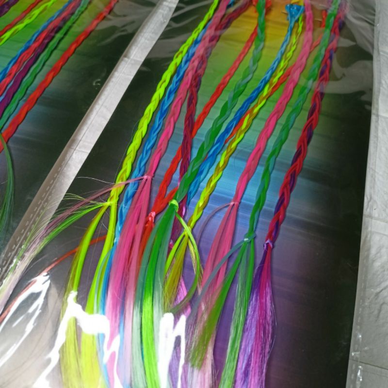 Jepit rambut hair extension anak kepang warna warni / rambut palsu anak jepit (1 papan isi 12pcs) / 