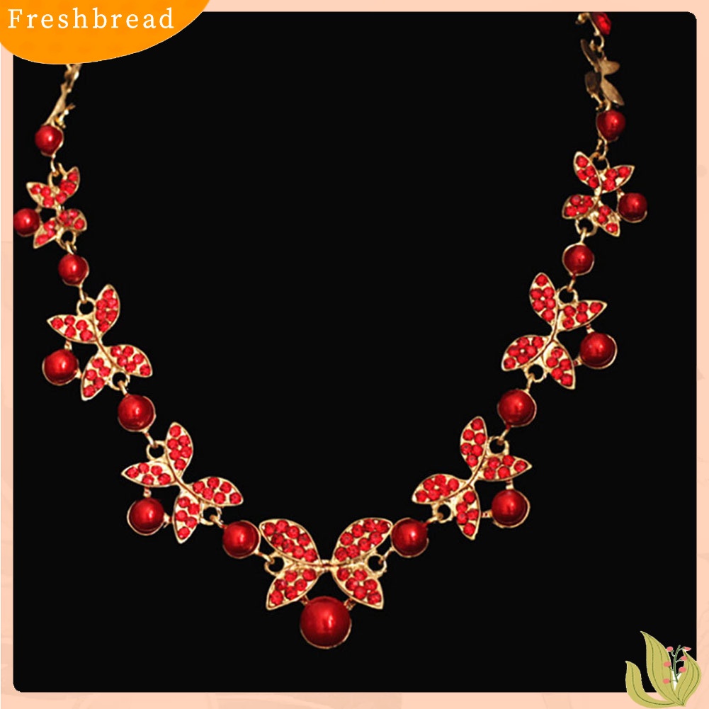 Set Perhiasan Kalung Anting Stud Rantai Mutiara Berlian Imitasi Untuk Pengantin Wanita