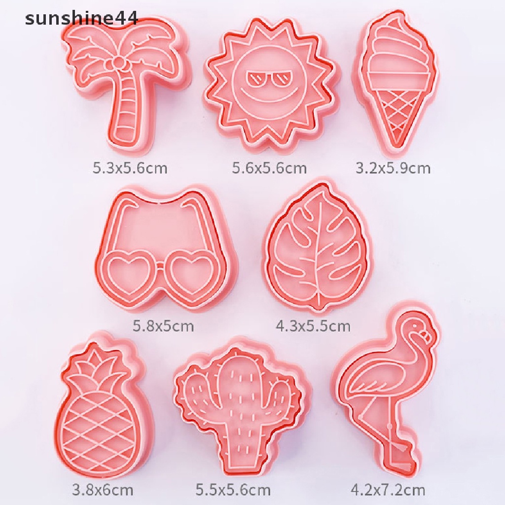 Sunshine 8Pcs Cetakan Adonan Kue Cookie Desain Hawaiian 3D Model Emboss DIY