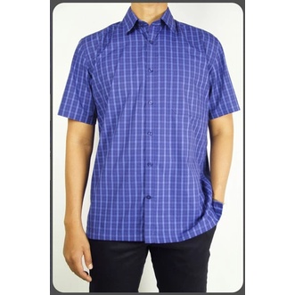 | COD | Kemeja Pria Reguler Stanley Adams Lengan Pendek Biru Tua Motif Kotak 09 | Original Brand Matahari Dept Store