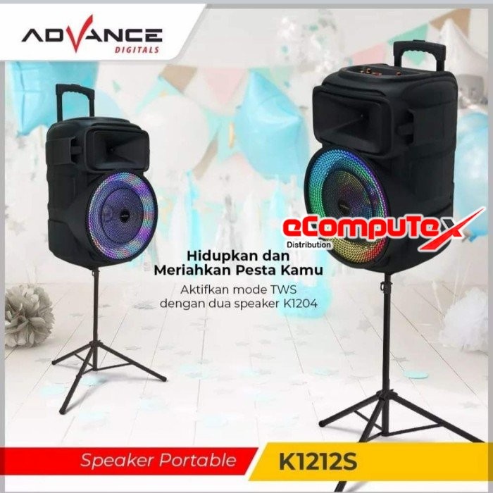 SPEAKER ADVANCE PORTABLE K-1212S K1212S BLUETOOTH 12 INCH KOPER +2 MIC WIRELESS GARANSI RESMI