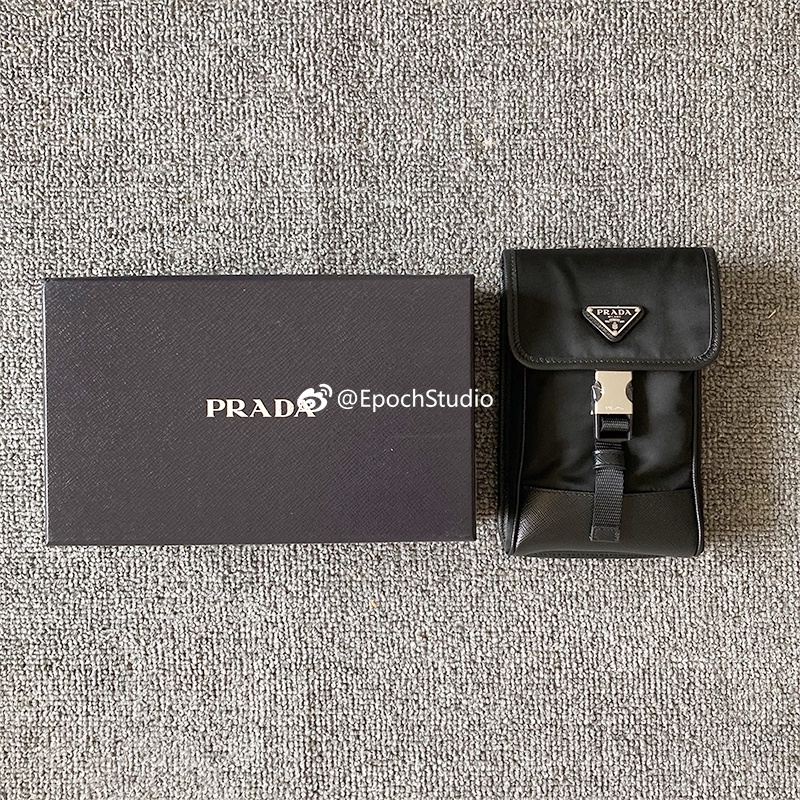 Prada men's Re-Nylon black nylon triangle slung mobile phone bag