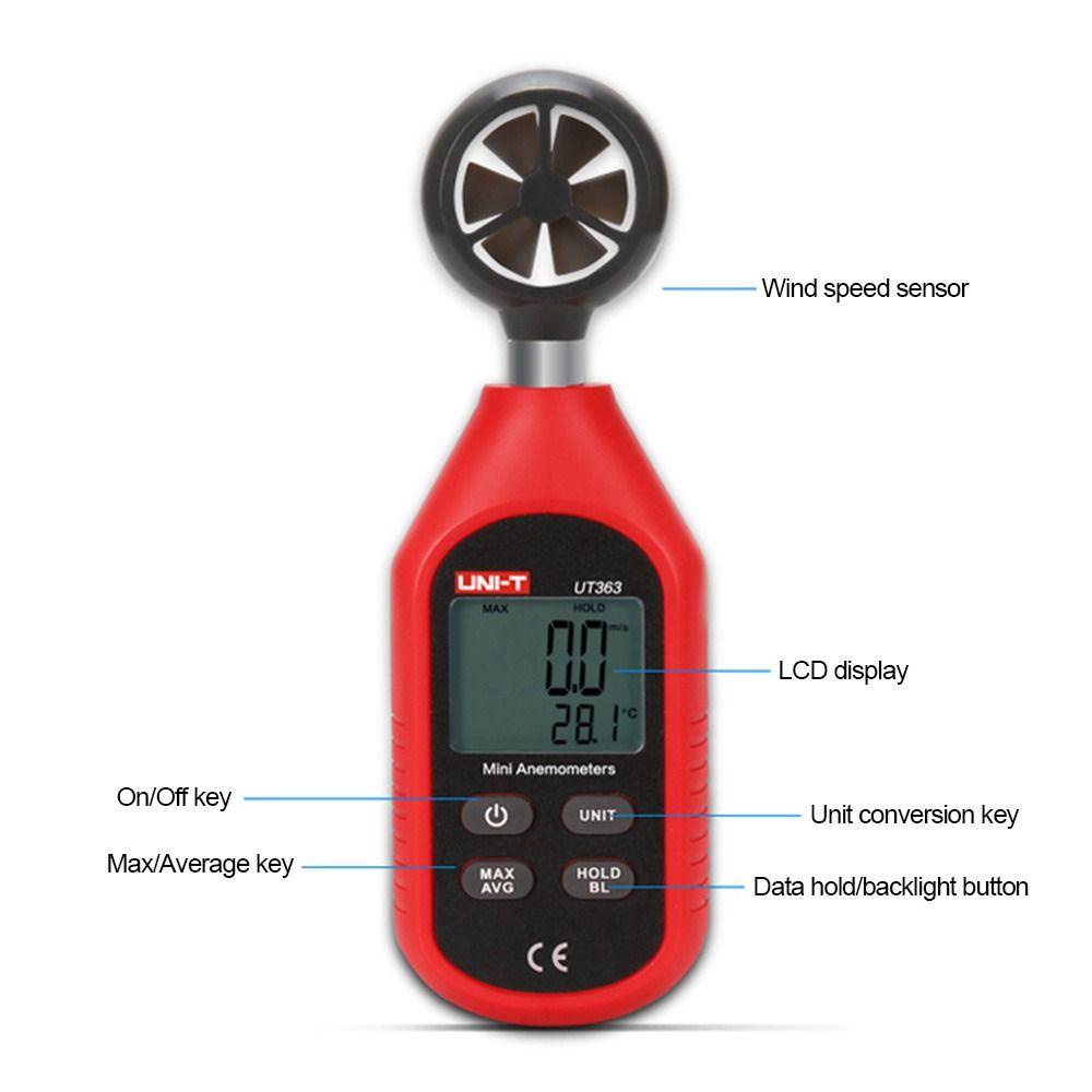 Solighter Anemometer UNI-T UT363 LCD Display Presisi Tinggi Air Flow Speed Pengukur Angin