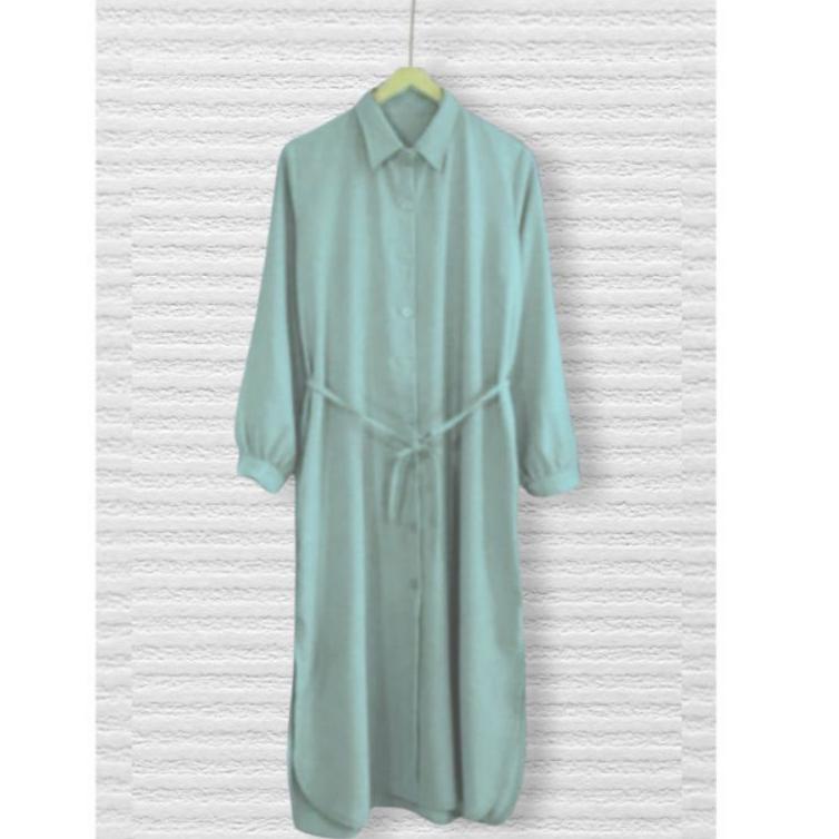 ︽ Baju Long Dress Tunik Kemeja Wanita Remaja Jumbo Basic Polos Muslim Tali Pinggang HOT SALES 3487 ⌘