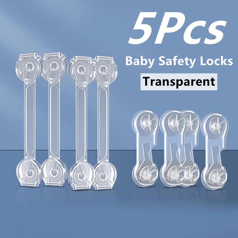 5pcs Kunci Pengaman Laci / Lemari / Pintu / Kulkas Transparan Anti Terbuka Untuk Keamanan Bayi / Anak