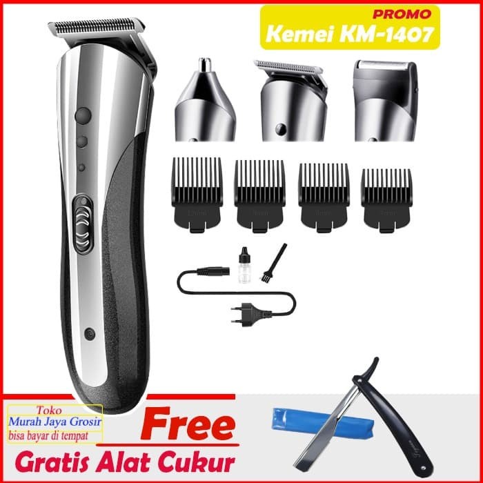 Kemei KM 1407 GRATIS + PISAU LIPAT Clipper + Shaver +Cukur Bulu Hidung
